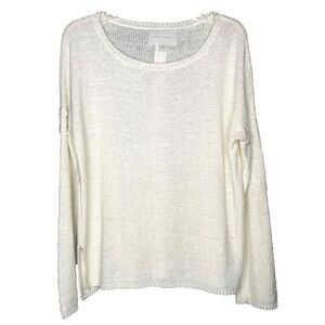 Brochu Walker women's sweater white 100% linen‎ pullover size large quiet luxury